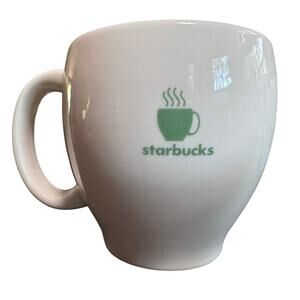 STARBUCKS WHITE MUG WITH GREEN CUP AND TRIM CIRCA 2003 VINTAGE